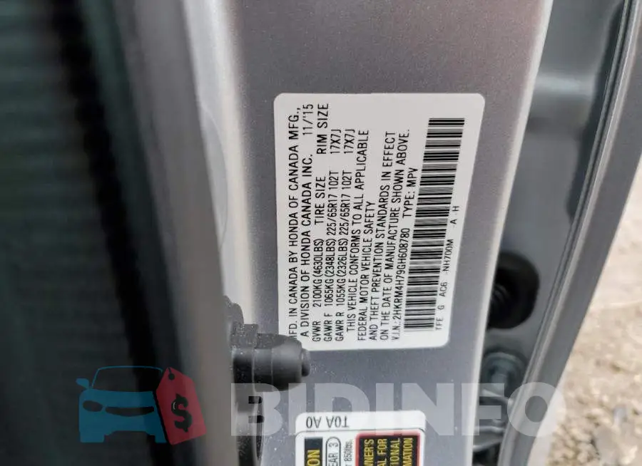2HKRM4H79GH608780 Photo# 13