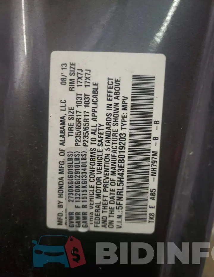 5FNRL5H43EB019203 Photo# 13
