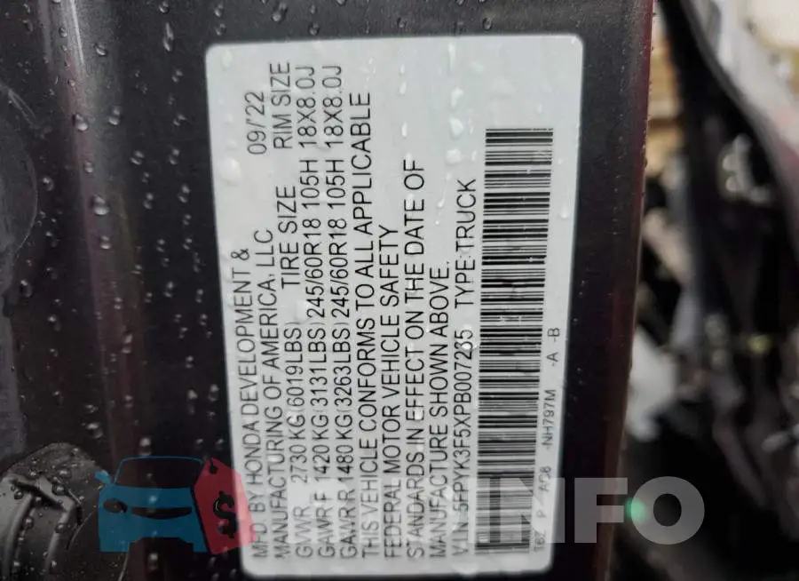 5FPYK3F5XPB007235 Photo# 13