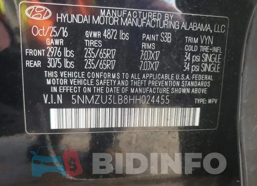 5NMZU3LB8HH024455 Photo# 14