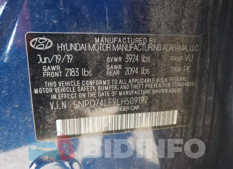 5NPD74LF9LH509192 Photo# 12