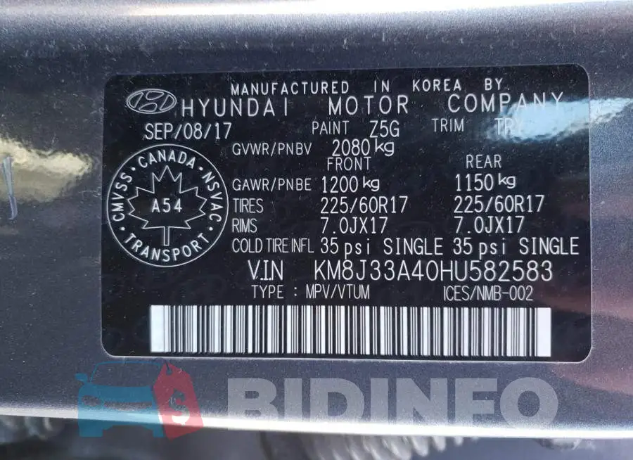 KM8J33A40HU582583 Photo# 14