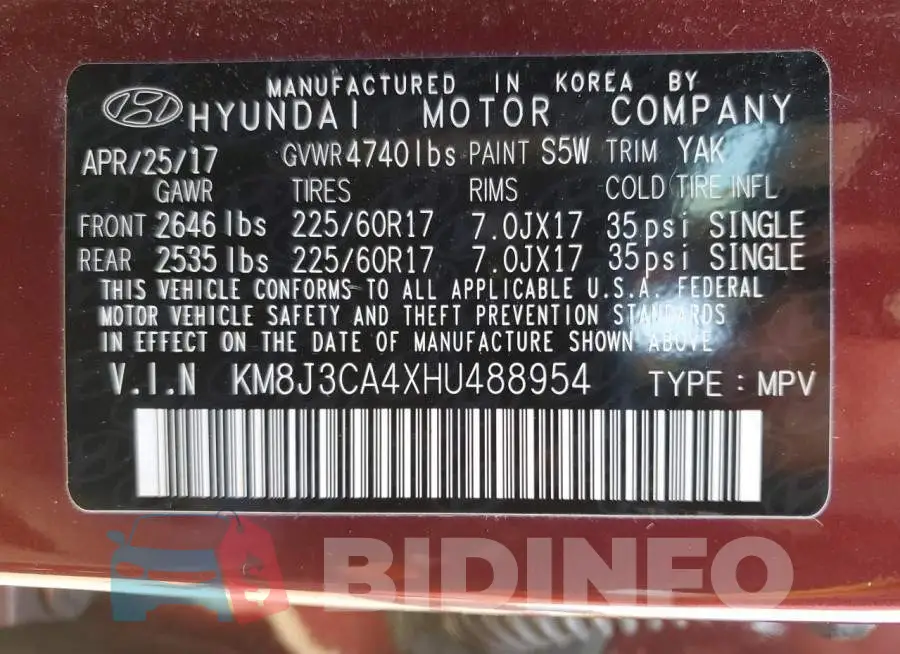 KM8J3CA4XHU488954 Photo# 13