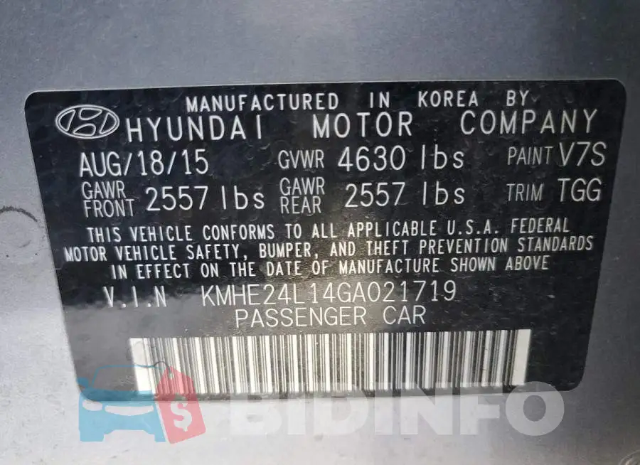 KMHE24L14GA021719 Photo# 12