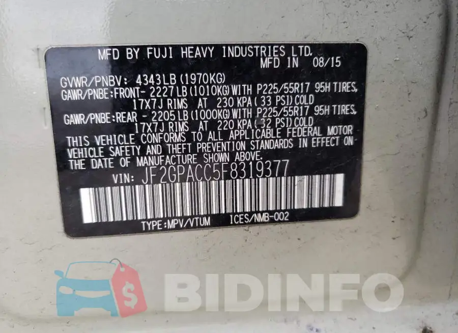 JF2GPACC5F8319377 Photo# 13