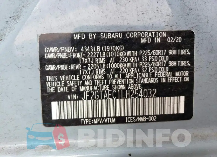 JF2GTAEC1LH254032 Photo# 13