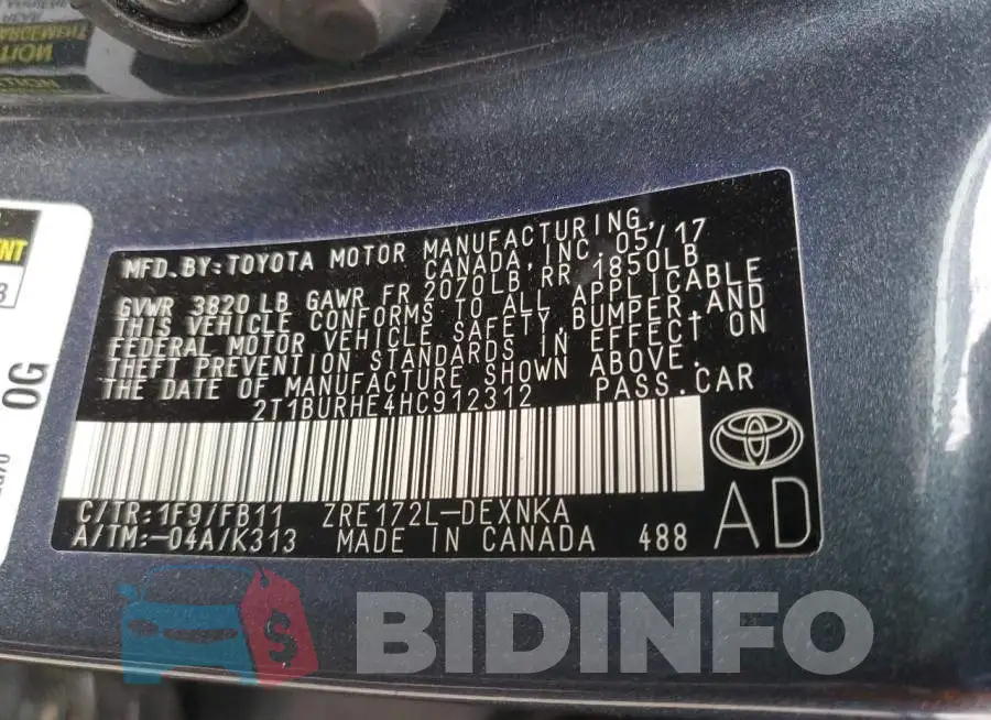2T1BURHE4HC912312 Photo# 12