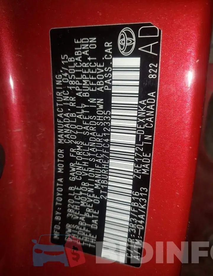 2T1BURHE7FC412335 Photo# 12