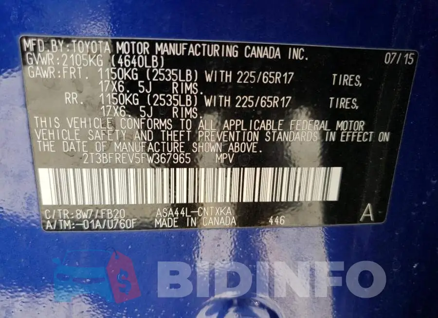 2T3BFREV5FW367965 Photo# 14
