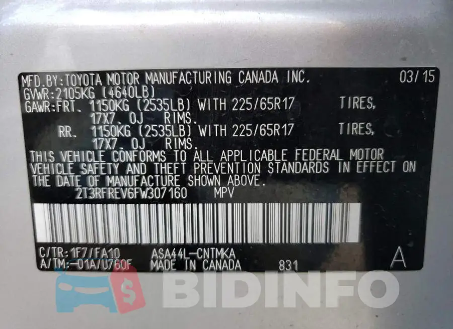 2T3RFREV6FW307160 Photo# 13