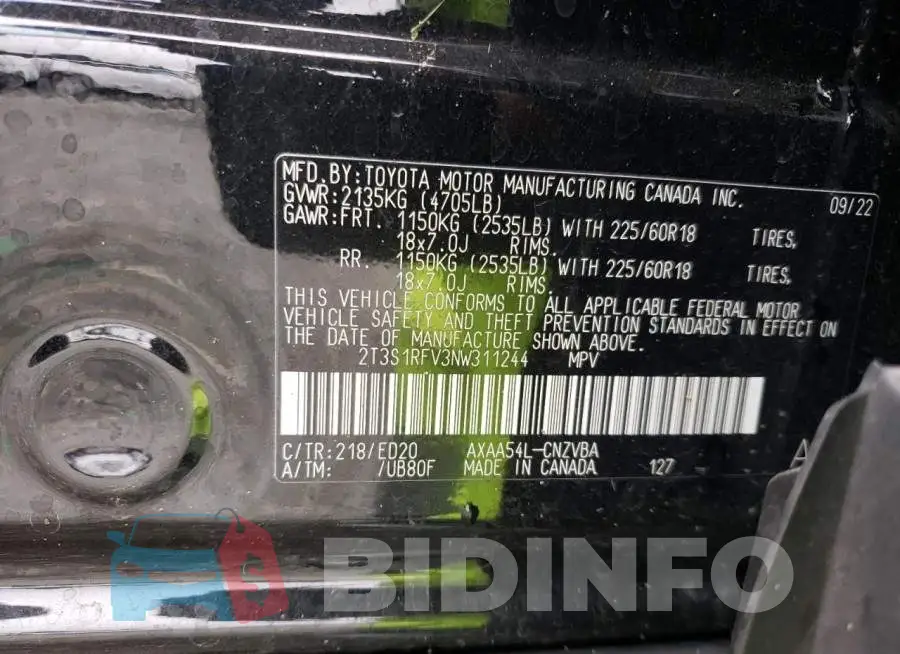 2T3S1RFV3NW311244 Photo# 13