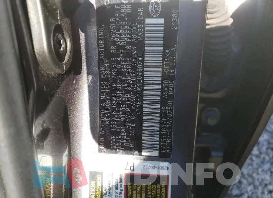 4T1BF1FK1EU460740 Photo# 12