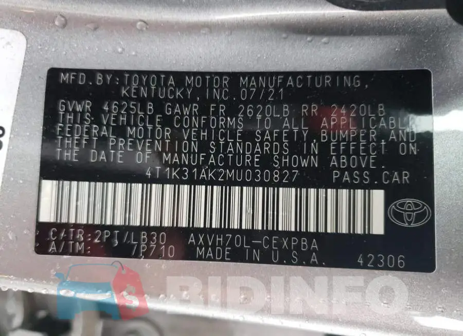 4T1K31AK2MU030827 Photo# 12