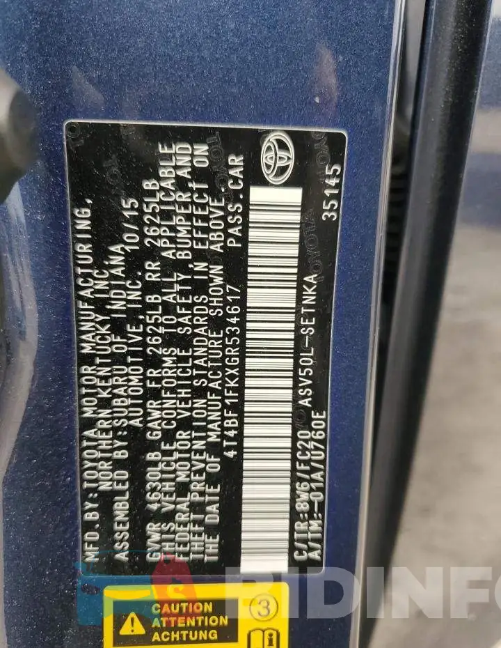 4T4BF1FKXGR534617 Photo# 13