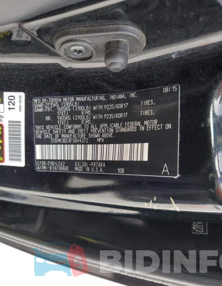 5TDYK3DCXFS644372 Photo# 13