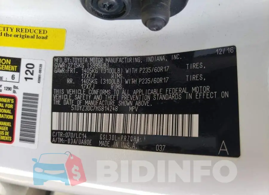 5TDYZ3DC7HS814248 Photo# 13
