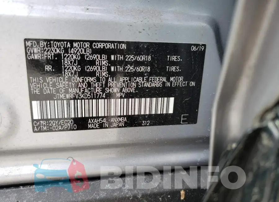 JTMEWRFV3KD511774 Photo# 14