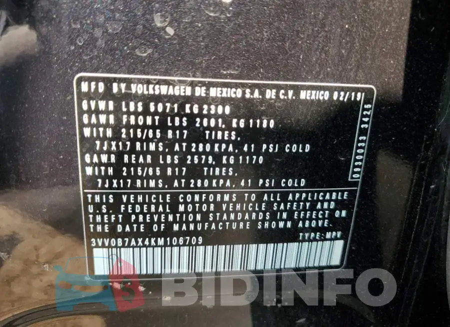 3VV0B7AX4KM106709 Photo# 13