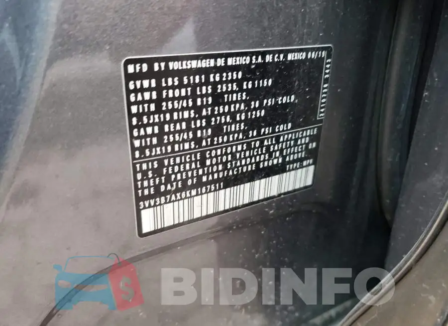 3VV3B7AX6KM167511 Photo# 13