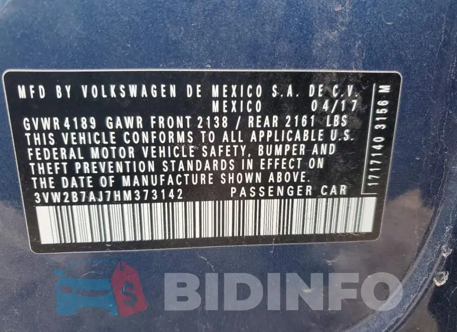 3VW2B7AJ7HM373142 Photo# 12