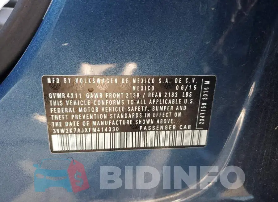 3VW2K7AJXFM414330 Photo# 12
