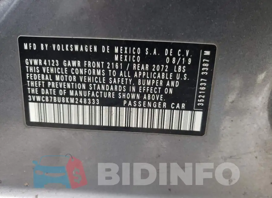 3VWCB7BU8KM248333 Photo# 13