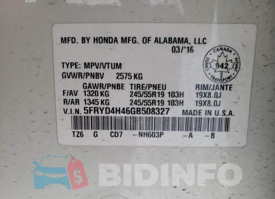 5FRYD4H46GB508327 Photo# 13