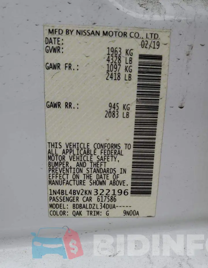 1N4BL4BV2KN322196 Photo# 13