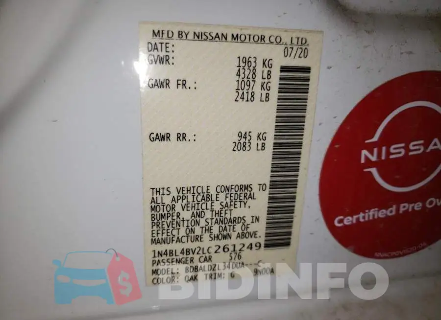 1N4BL4BV2LC261249 Photo# 13