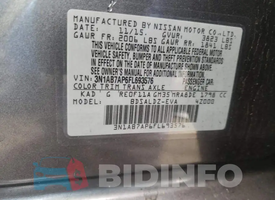 3N1AB7AP6FL693576 Photo# 12