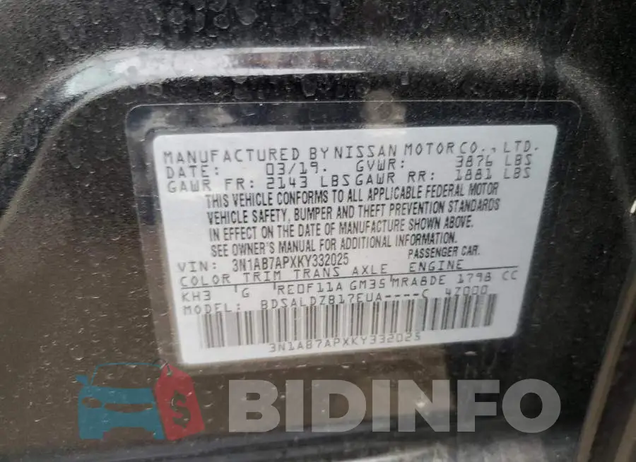 3N1AB7APXKY332025 Photo# 12
