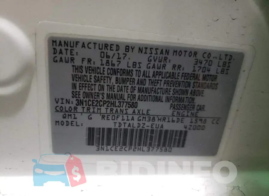 3N1CE2CP2HL377580 Photo# 12