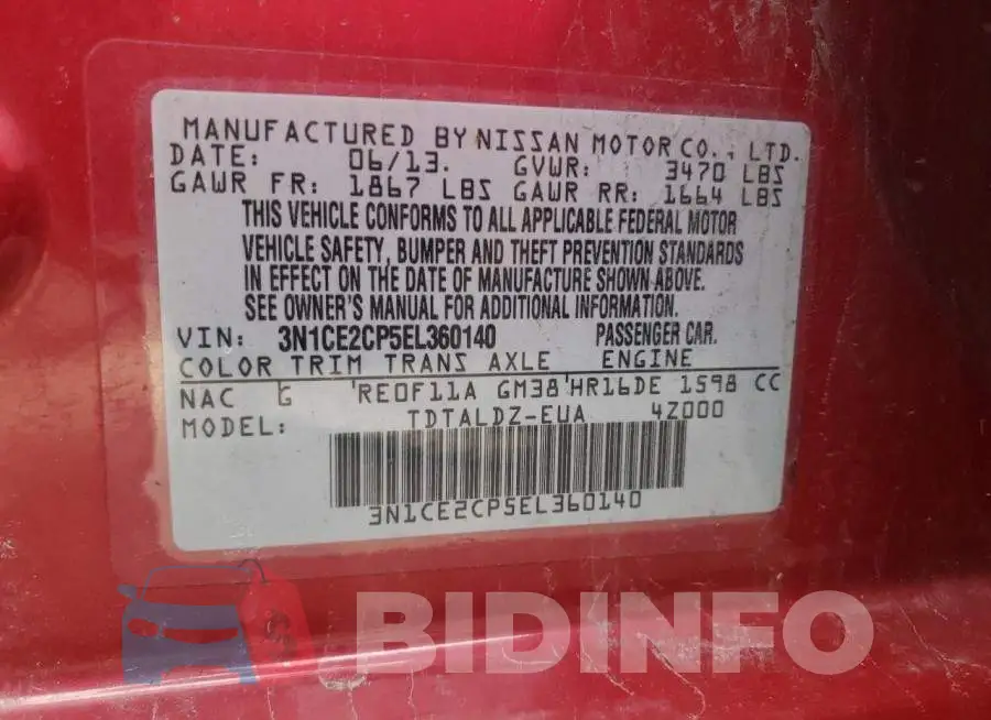 3N1CE2CP5EL360140 Photo# 13