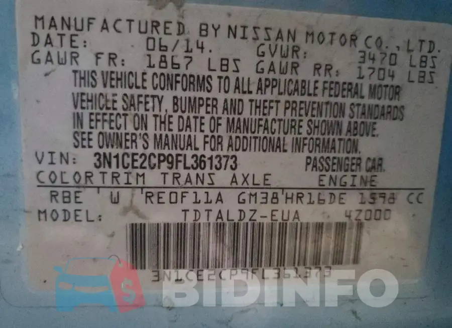 3N1CE2CP9FL361373 Photo# 12