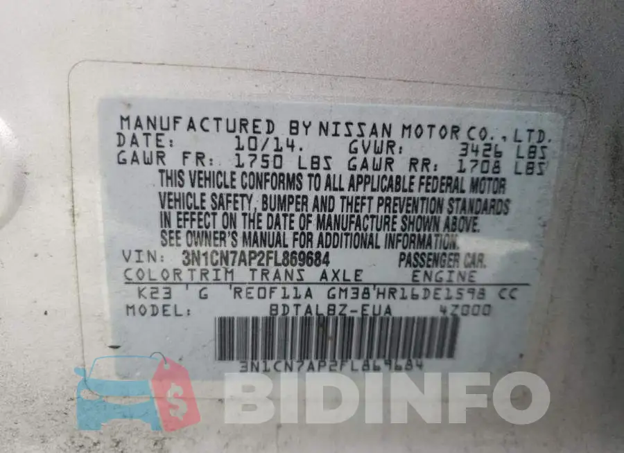 3N1CN7AP2FL869684 Photo# 10