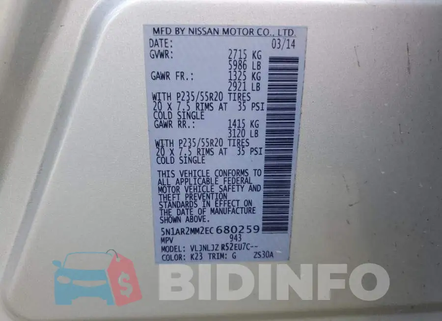 5N1AR2MM2EC680259 Photo# 13