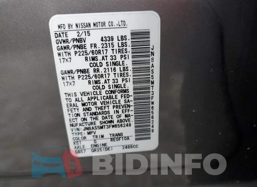 JN8AS5MT3FW656249 Photo# 12