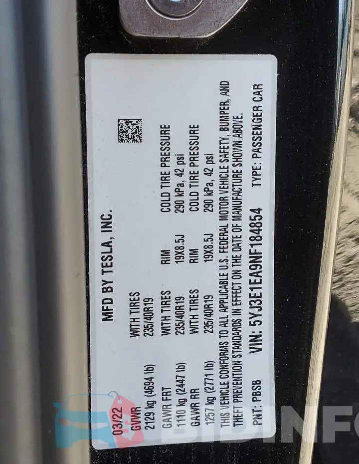 5YJ3E1EA9NF184854 Photo# 12