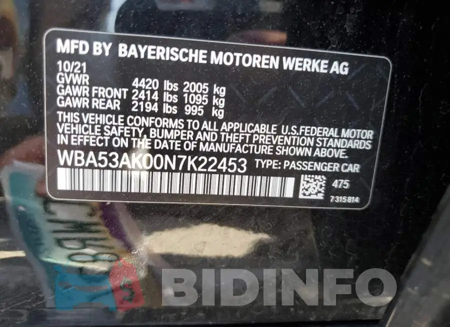 WBA53AK00N7K22453 Photo# 12
