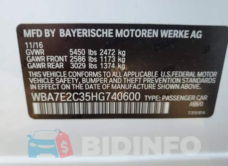 WBA7E2C35HG740600 Photo# 10