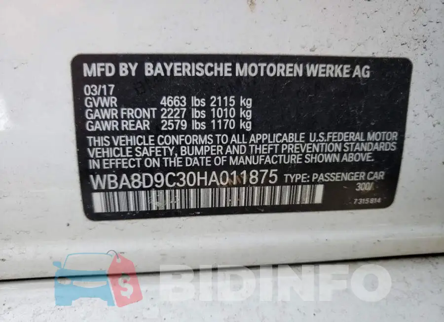 WBA8D9C30HA011875 Photo# 13