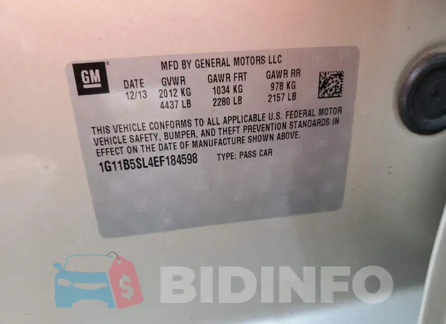1G11B5SL4EF184598 Photo# 12