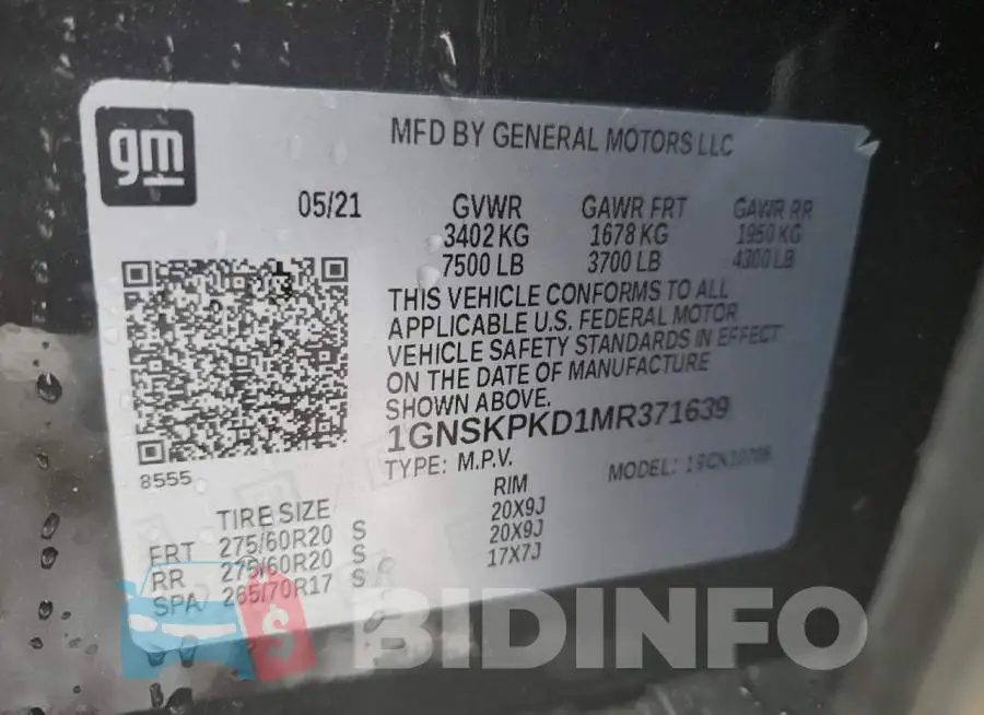 1GNSKPKD1MR371639 Photo# 10