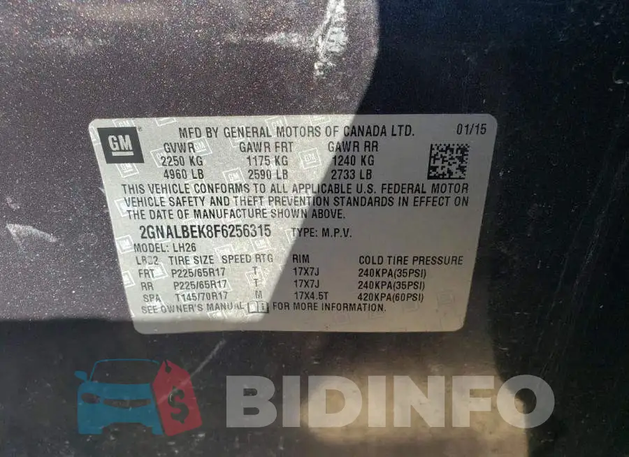 2GNALBEK8F6256315 Photo# 13