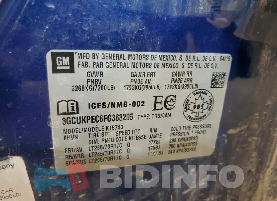 3GCUKPEC6FG363205 Photo# 12