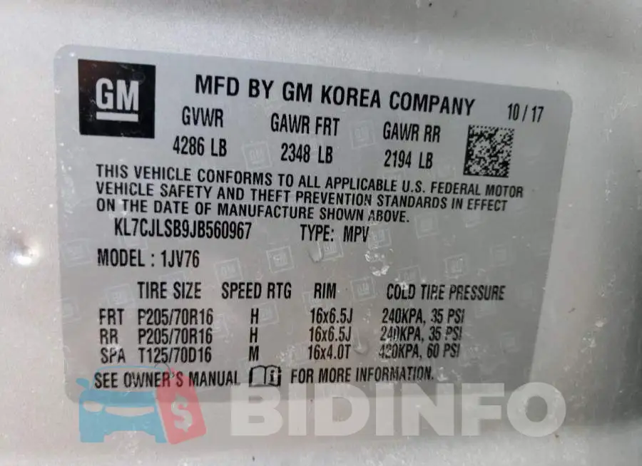 KL7CJLSB9JB560967 Photo# 13
