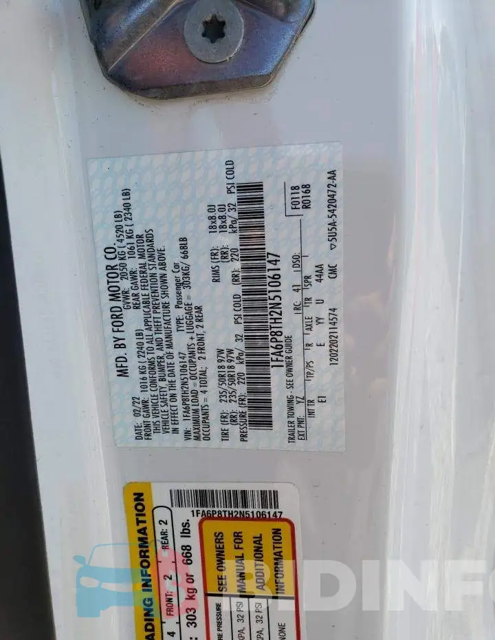 1FA6P8TH2N5106147 Photo# 12