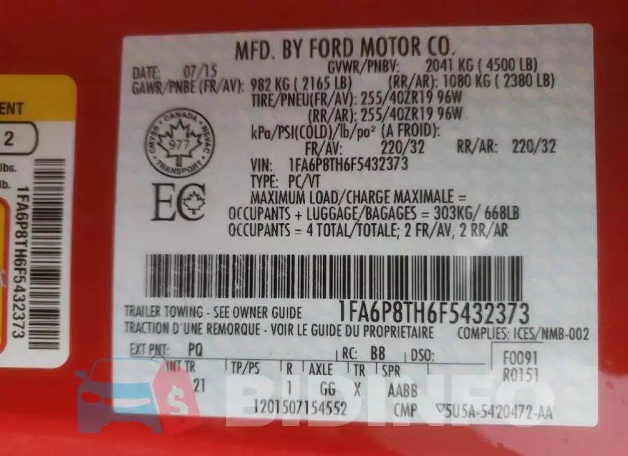 1FA6P8TH6F5432373 Photo# 12