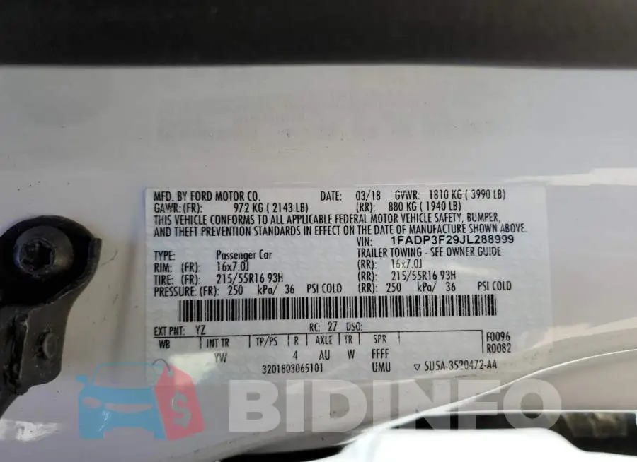 1FADP3F29JL288999 Photo# 12