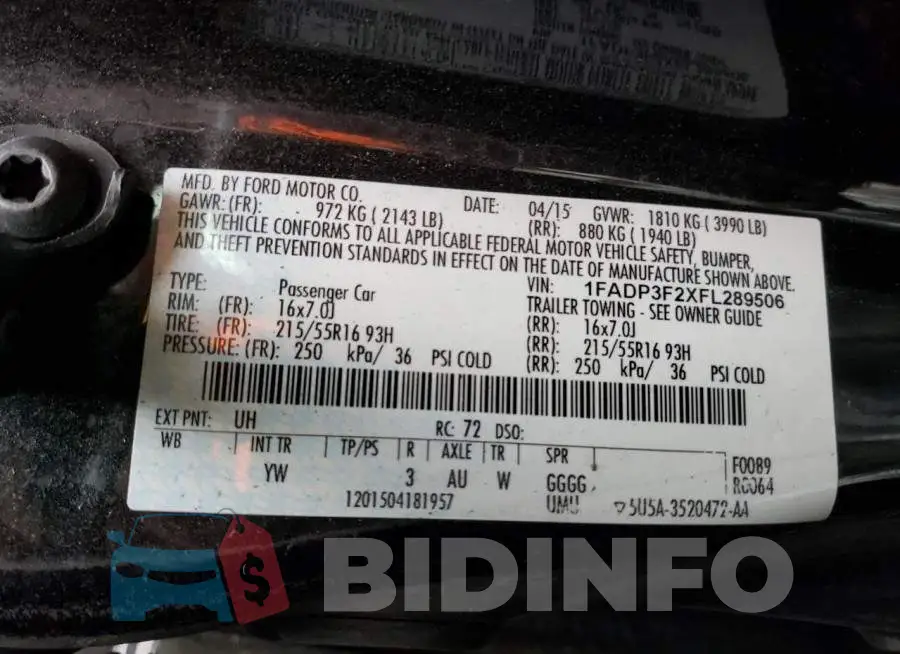 1FADP3F2XFL289506 Photo# 12
